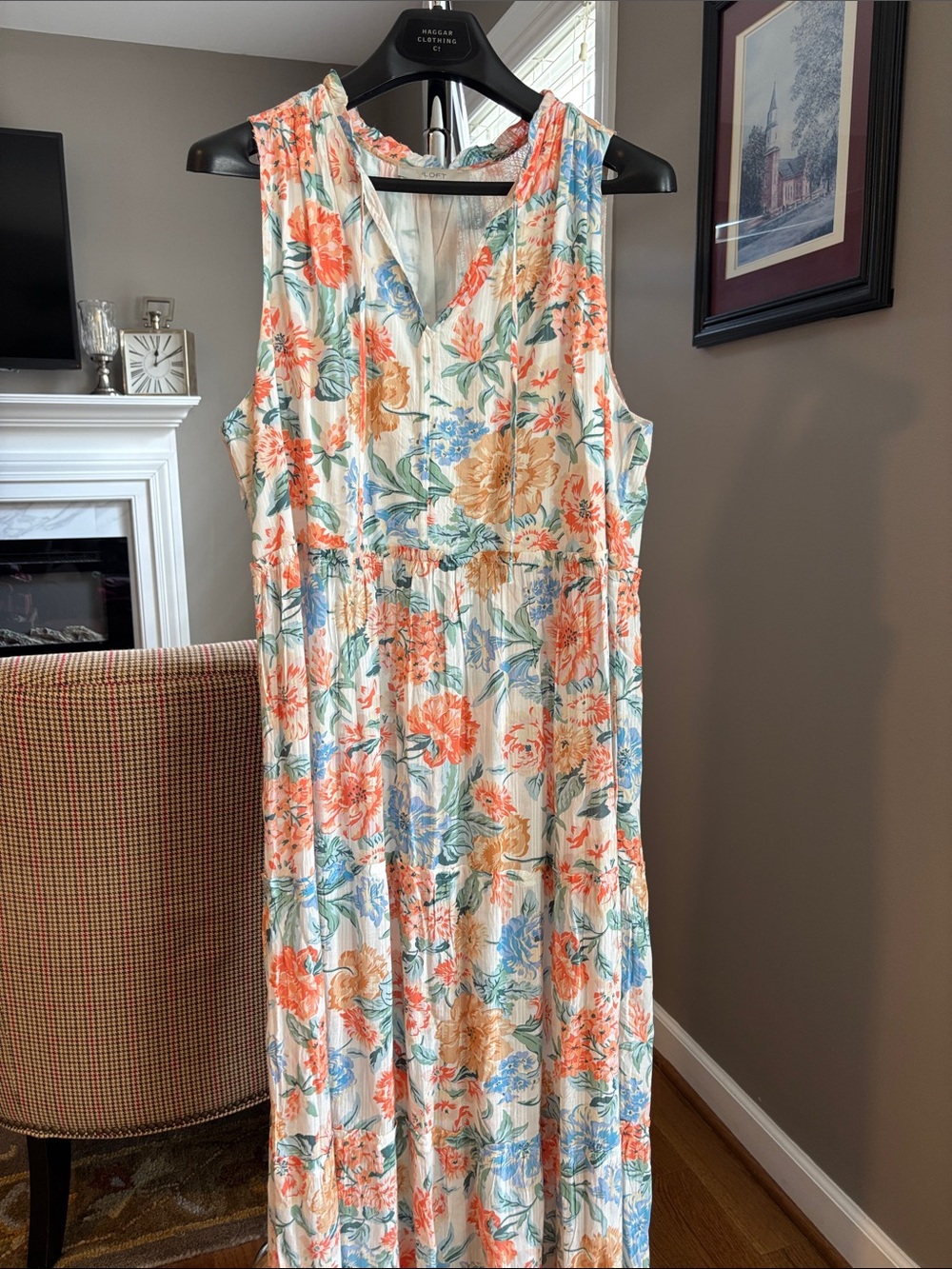 LOFT Sleeveless Floral Maxi Dress in Coral, Blue & Cream